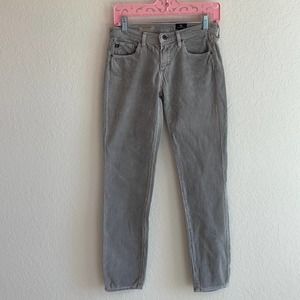 AG Adriano Goldschmied Grey Corduroy The Stevie Ankle Skinny Straight Jeans